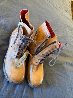 BED|STU Tan Leather Boots with Red Interior